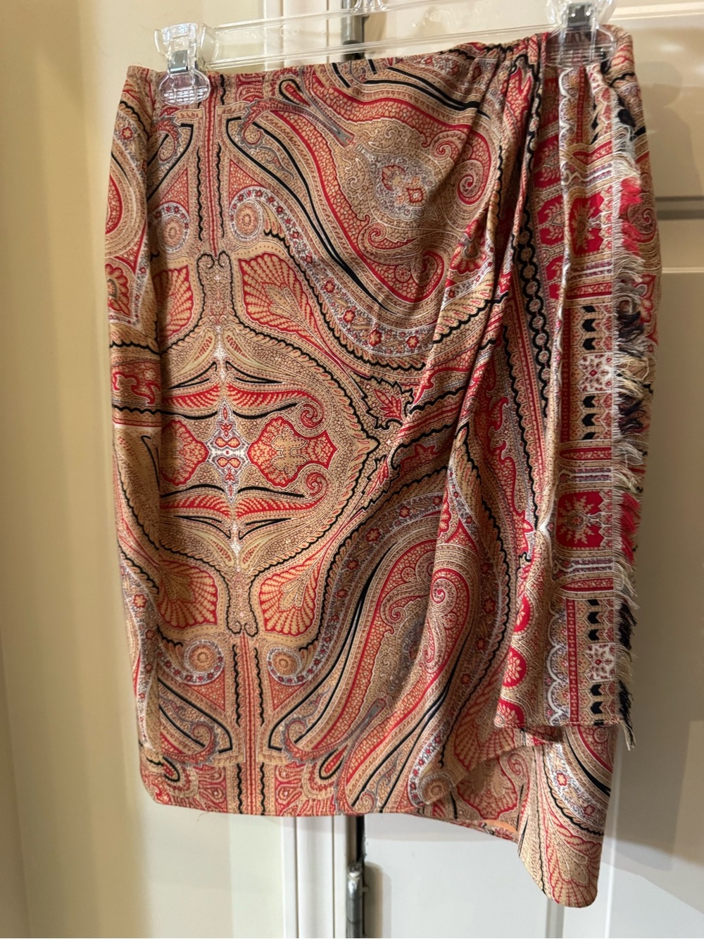 Emmanuel Ongaro Paisley Print Wrap Skirt in Red and Tan size 4/38 - Picture 5 of 7